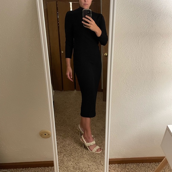 Black knit midi dress with mock neck - Picture 1 of 3